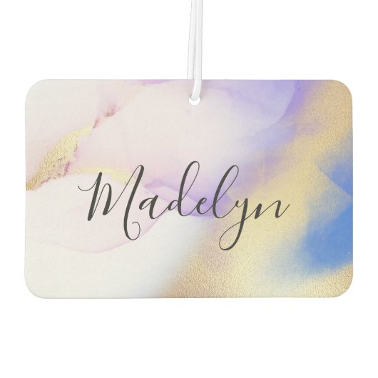 パープルウォーターカラー金ゴールドラグジュアリーパーソナライズされた カーエアーフレッシュナー (裏面)