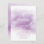 パープルウォーターカラー《キリスト教》洗礼式や命名式バプテスマ 招待状 (正面/裏面)