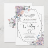 パープルウォーターカラー ワイルドフラワー フローラル ウェディング 招待状 (正面/裏面)
