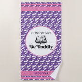 パープルウォーターストライプパターンレトロカヌートター名 ビーチタオル (正面)