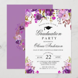 パープルウォーターフローラモダン卒業パーティー 招待状