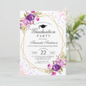 パープルウォーターフローラモダン卒業パーティー 招待状 (スタンド正面)