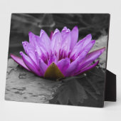 パープルウォーターリリー002黒と白の背景 フォトプラーク (側面)