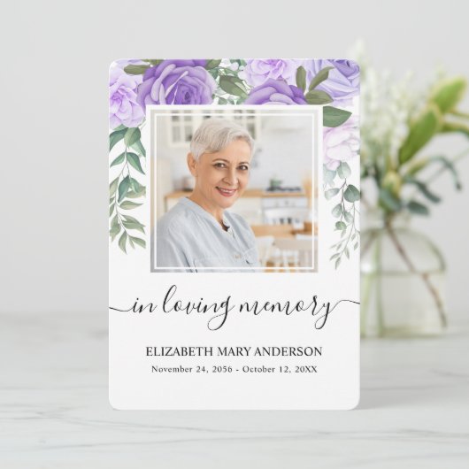 パープルウォーター悔やみや弔慰葬儀祈りの言葉カード サンキューカード (スタンド正面)