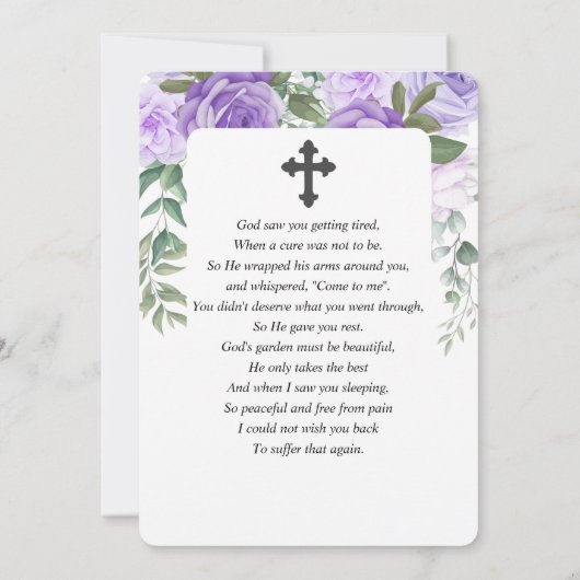 パープルウォーター悔やみや弔慰葬儀祈りの言葉カード サンキューカード (裏面)