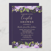 パープルウォーター結婚カラーフローラのカップルのシャワー 招待状 (正面/裏面)