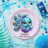 パープルウォーター色かわいい孔雀ガールベイビーシャワー ペーパープレート (パーティー)