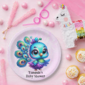 パープルウォーター色かわいい孔雀ガールベイビーシャワー ペーパープレート (パーティー)