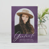 パープルウォーター色のアーチ写真卒業パーティー 招待状 (スタンド正面)