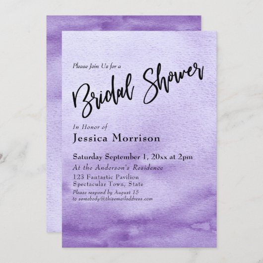 パープルウォーター色のグラデーションブライダルシャワー 招待状 (正面/裏面)
