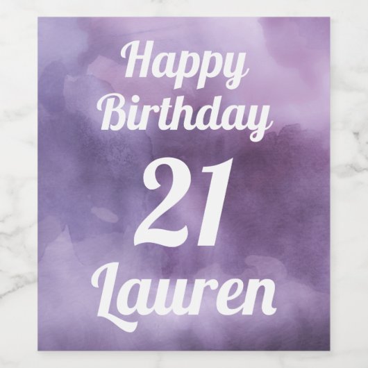 パープルウォーター色のパーソナライズされたハッピーバースデー ワインラベル (シングルラベル)