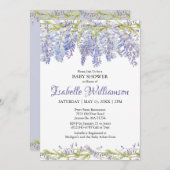 パープルウォーター色のフローラベビーシャワー招待状 招待状 (正面/裏面)