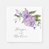 パープルウォーター色のフローラ結婚ズ スタンダードカクテルナプキン (正面)