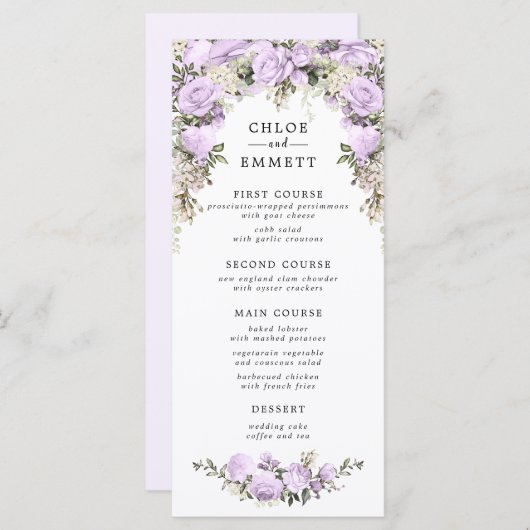 パープルウォーター色のフローラ結婚ズ メニュー (正面/裏面)