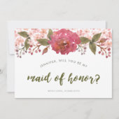 パープルウォーター色のフローラ結婚メイド・オブ・オーナー（花嫁付き添い人） 招待状 (正面)