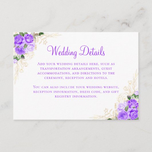 パープルウォーター色のフローラ結婚金ゴールドの詳細 エンクロージャーカード (正面)