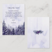 パープルウォーター色の松の森結婚の感謝 プレイスカード (正面/裏面)