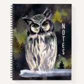 パープルウォーター色の森フクロウ個人ジャーナル ノートブック (正面)