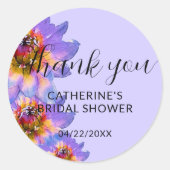 パープルウォーター色の花々ブライダルシャワーありがとう ラウンドシール (正面)