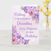パープルウォーター色の花おばあちゃん誕生日 カード (黄色い花)