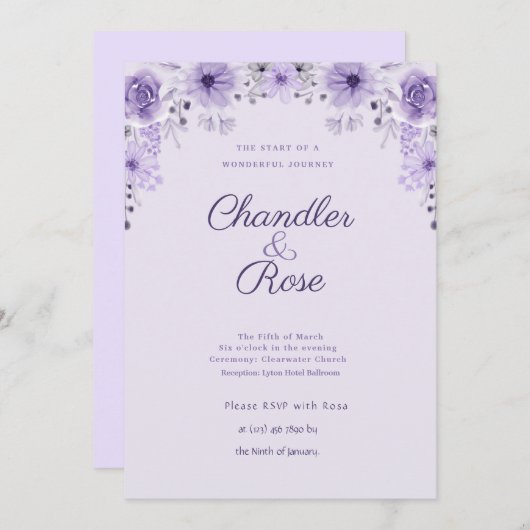 パープルウォーター色の藤結婚式招待状 招待状 (正面/裏面)