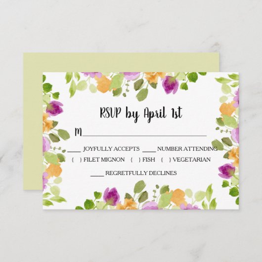 パープルウォーター色の開花結婚ズ 出欠カード (正面/裏面)