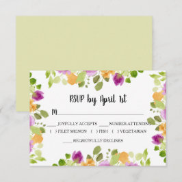 パープルウォーター色の開花結婚ズ 出欠カード