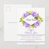パープルウォーター色バラ配置ブライダルシャワー インビテーションポストカード (正面/裏面)