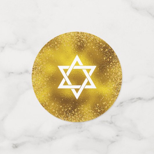 パープルウォーター色バルミツワーゴールドフォイルスクリプト コンフェッティ (スモール正面)