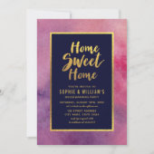 パープルウォーター色フェイク金ゴールド引っ越し祝いパーティーパーティー 招待状 (正面)