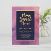 パープルウォーター色フェイク金ゴールド引っ越し祝いパーティーパーティー 招待状 (スタンド正面)