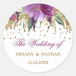 パープルウォーター色フローラきらめくアメジスト ラウンドシール