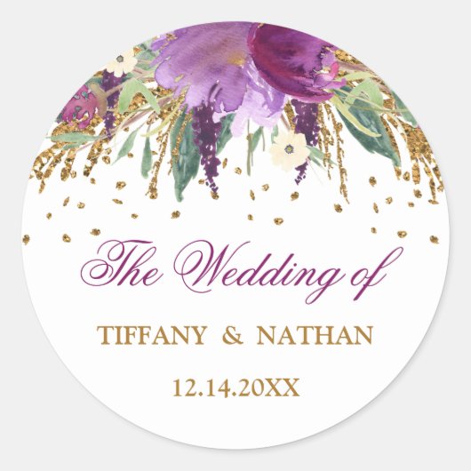 パープルウォーター色フローラきらめくアメジスト ラウンドシール (正面)