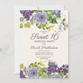 パープルウォーター色フローラつる植物スイーツ16 招待状 (正面)