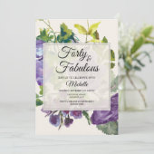 パープルウォーター色フローラつる植物40th誕生日 招待状 (スタンド正面)
