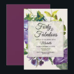 パープルウォーター色フローラつる植物40th誕生日 招待状<br><div class="desc">アイボリークリームに梅の紫の水色のフローラと緑の葉パーティの招待状/アラバスターの植物園四十と素晴らしい/ 40th誕生日の庭。</div>