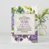 パープルウォーター色フローラつる植物90誕生日 招待状 (スタンド正面)