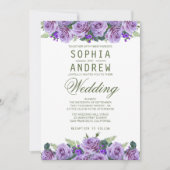 パープルウォーター色フローラエレガントな結婚式 招待状 (正面)