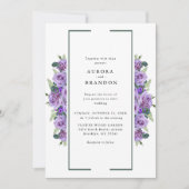 パープルウォーター色フローラエレガントな結婚式 招待状 (正面)