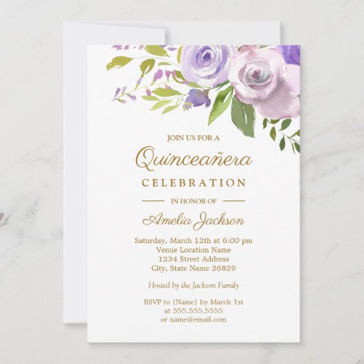 パープルウォーター色フローラキンセアニェラ 招待状 (正面)