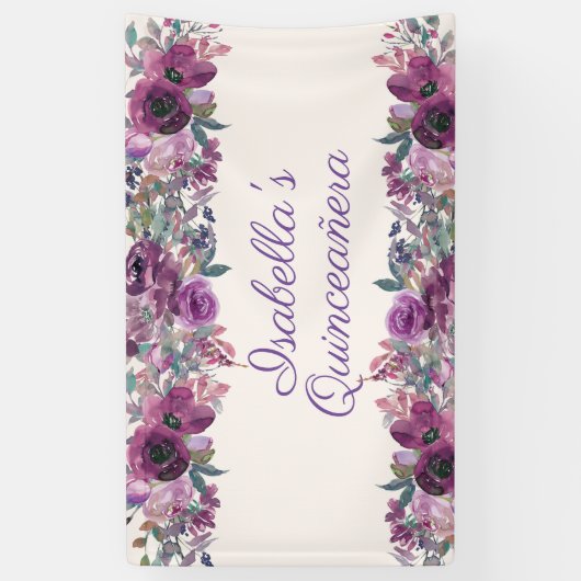 パープルウォーター色フローラクインセアニラバナー 横断幕 (縦)