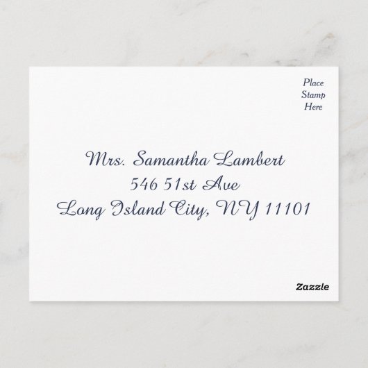 パープルウォーター色フローラネイビーストライプブルー結婚ズ ポストカード (裏面)