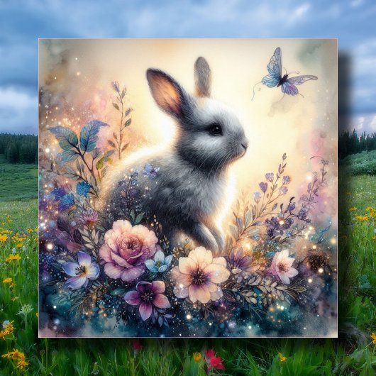 パープルウォーター色フローラバニークリスチャン復活祭 シーズンカード