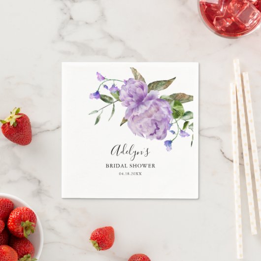 パープルウォーター色フローラブライダルシャワー スタンダードカクテルナプキン (インサイチュ)