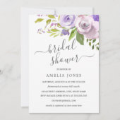 パープルウォーター色フローラブライダルシャワー 招待状 (正面)