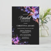 パープルウォーター色フローラブラックブライダルシャワー 招待状 (スタンド正面)