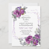 パープルウォーター色フローラブリデスメイドランチョン 招待状 (正面)