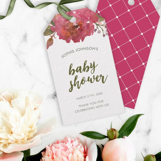 パープルウォーター色フローラベビーシャワーメッセージカード ギフトタグ