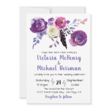 パープルウォーター色フローラボホ結婚式招待状