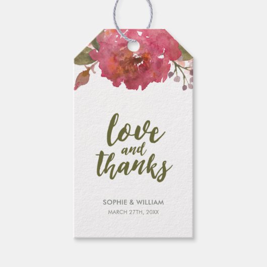 パープルウォーター色フローララブ&感謝していメッセージカード ギフトタグ (正面)